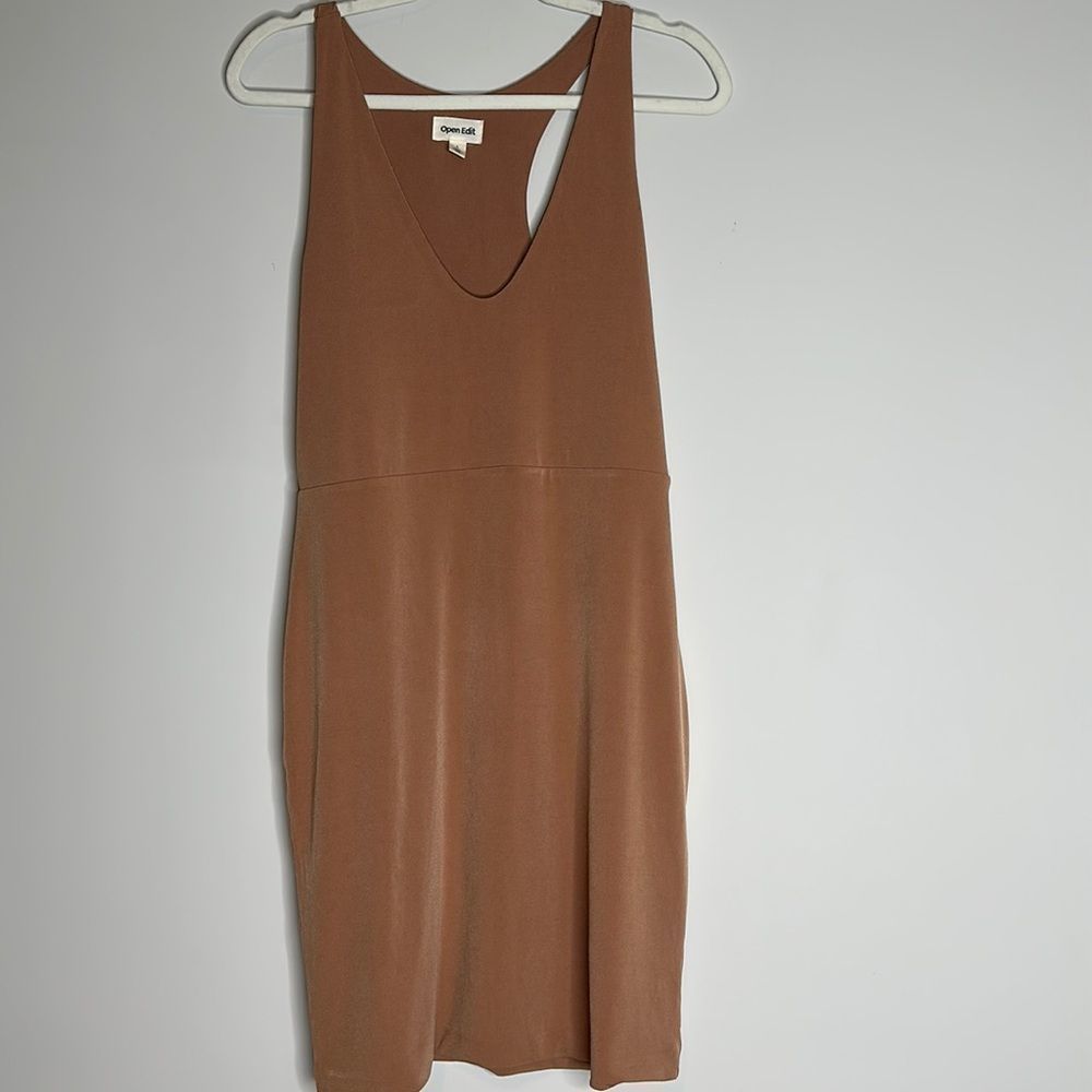 Open Edit Brown Sleeveless V-Neck Midi Dress